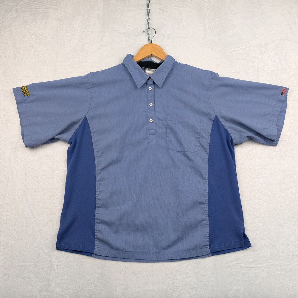 Waffle House Polo Shirt Women's 2XL Blue Two Tone Workwear Uniform Mesh Panels